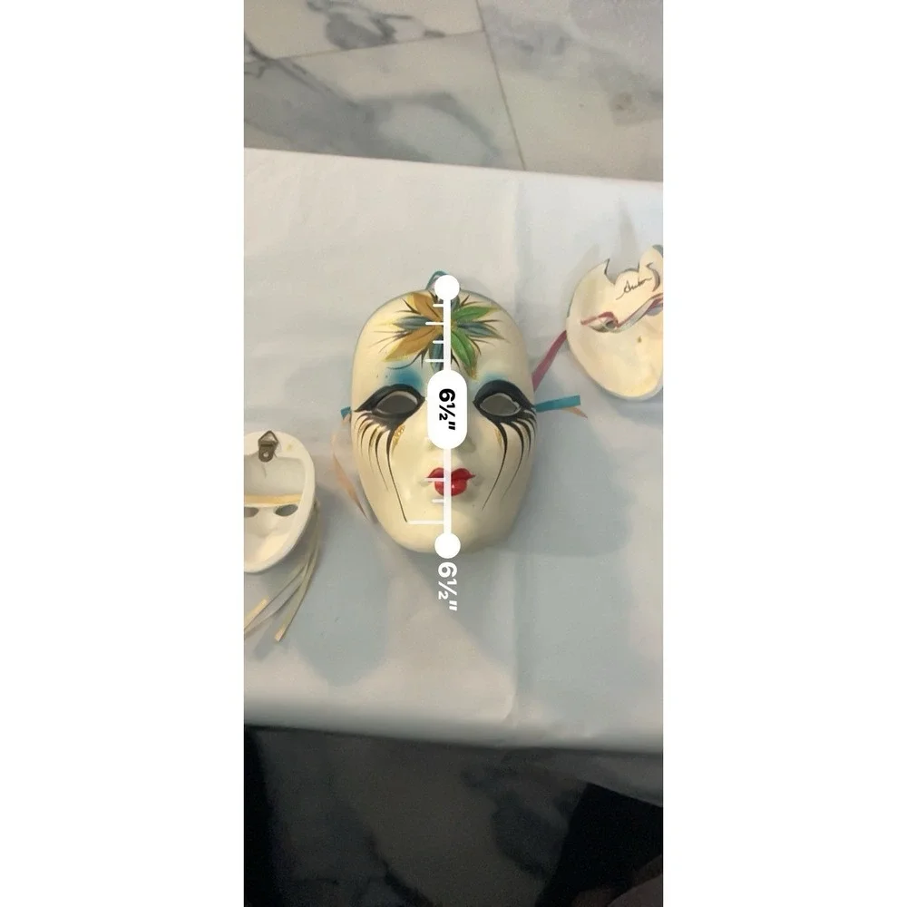 Vintage Ceramic Masquerade Wall Masks Set of‎ 3 | Venetian Style | Gold BinA